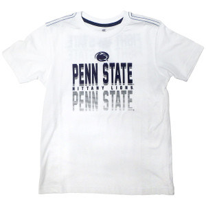 front of youth white short sleeve t-shirt with Athletic Logo and Penn State Nittany Lions